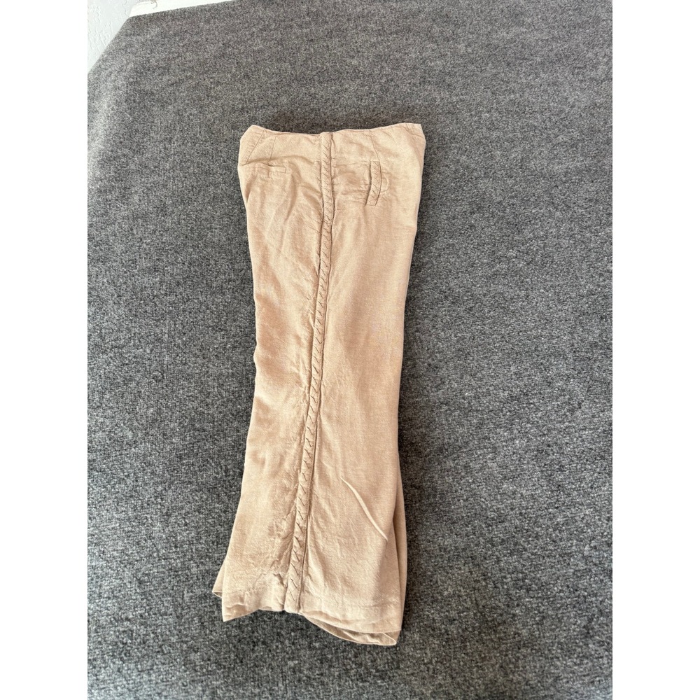 Jason Wu Tan Wide Leg Cropped Pants High Waist Linen Braided Detail Casual SZ 6 - Picture 7 of 16